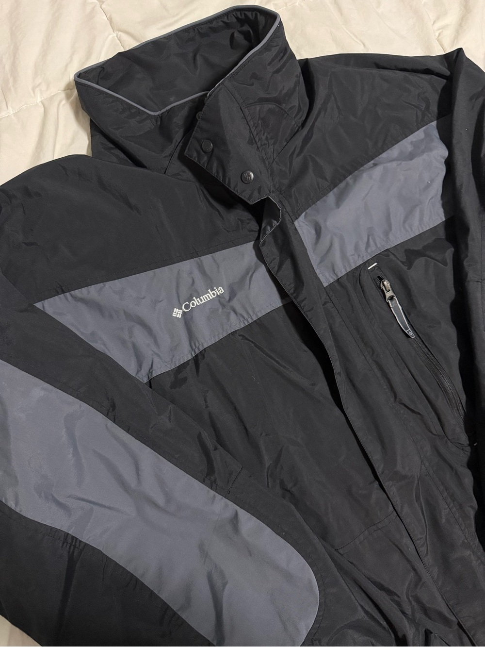 Columbia Black and Gray Men's Rain Jacket with Chest Zip Pocket